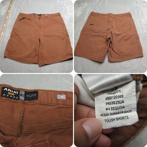 Ariat Rebar Tough‎ Shorts Mens 38 Brown Zip Fly Relaxed Fit Canvas Rugged Cargo